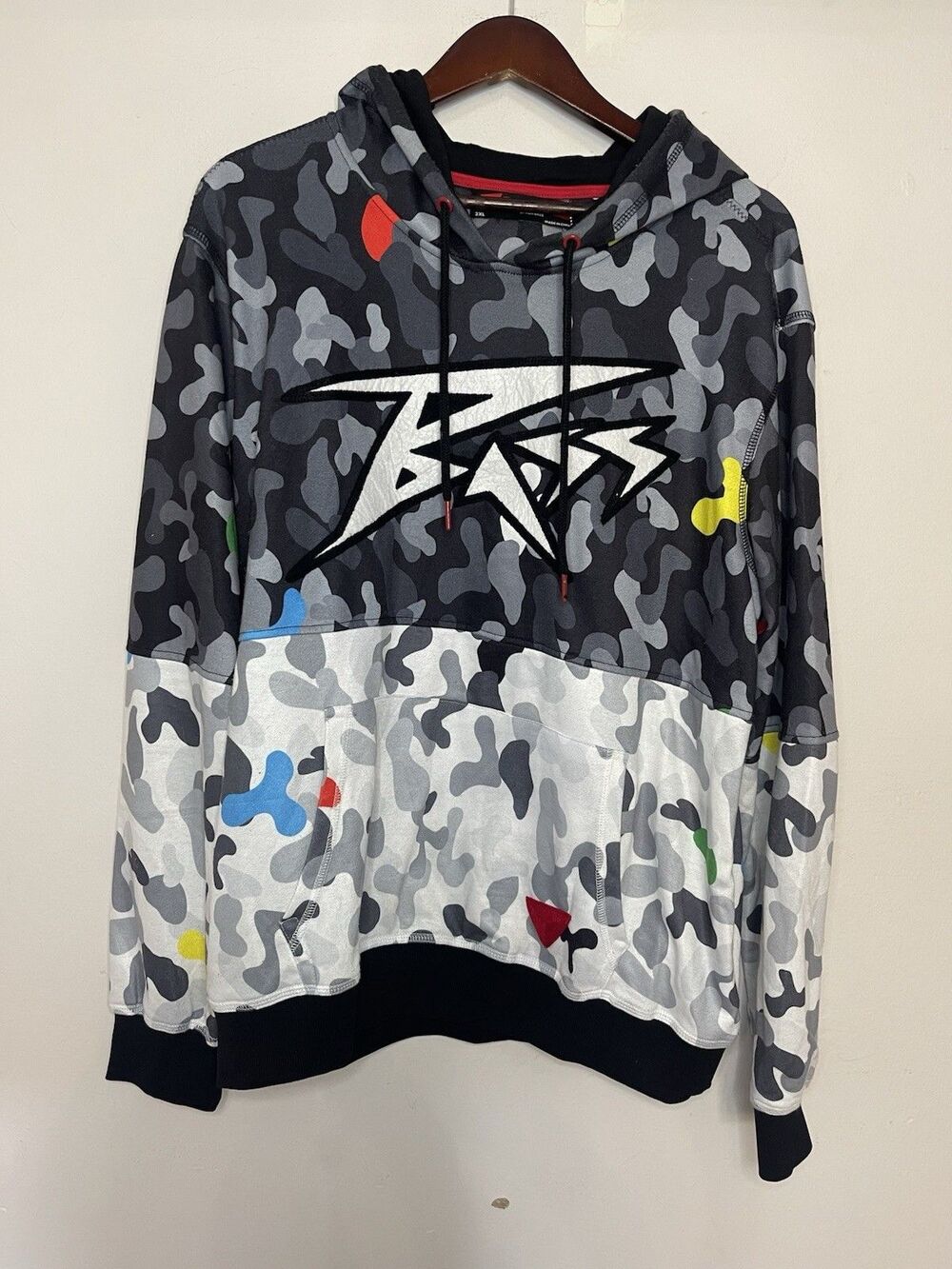 Ron BASS Hoodie Pullover Sweatshirt Patches Mens 2XL XXL NEW Black White Graphic